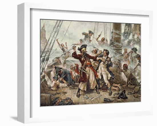 The Capture of the Pirate Blackbeard, 1718-Jean Leon Gerome Ferris-Framed Giclee Print