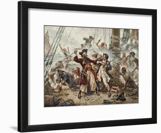 The Capture of the Pirate Blackbeard, 1718-Jean Leon Gerome Ferris-Framed Giclee Print