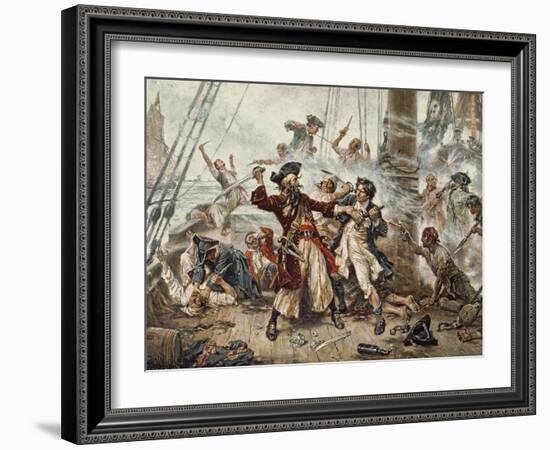 The Capture of the Pirate Blackbeard, 1718-Jean Leon Gerome Ferris-Framed Giclee Print