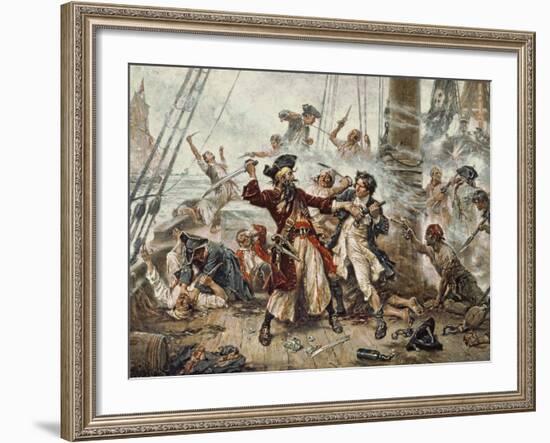 The Capture of the Pirate Blackbeard, 1718-Jean Leon Gerome Ferris-Framed Giclee Print