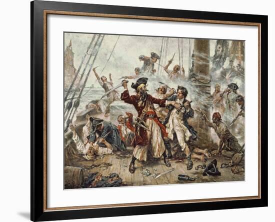 The Capture of the Pirate Blackbeard, 1718-Jean Leon Gerome Ferris-Framed Giclee Print