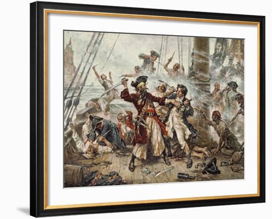 The Capture of the Pirate Blackbeard, 1718-Jean Leon Gerome Ferris-Framed Giclee Print