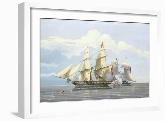 'The Capture of the Spanish Slave Trading Ship 'Formidable' by HMS 'Buzzard', December 17, 1834 Off-William John Huggins-Framed Giclee Print