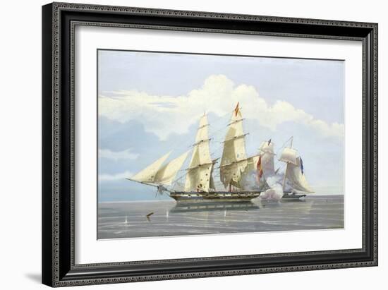 'The Capture of the Spanish Slave Trading Ship 'Formidable' by HMS 'Buzzard', December 17, 1834 Off-William John Huggins-Framed Giclee Print