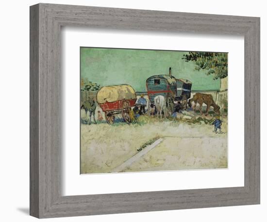 The Caravans, Gypsy Camp Near Arles (Les Roulottes / Campement De Bohémiens), 1888-Vincent van Gogh-Framed Giclee Print