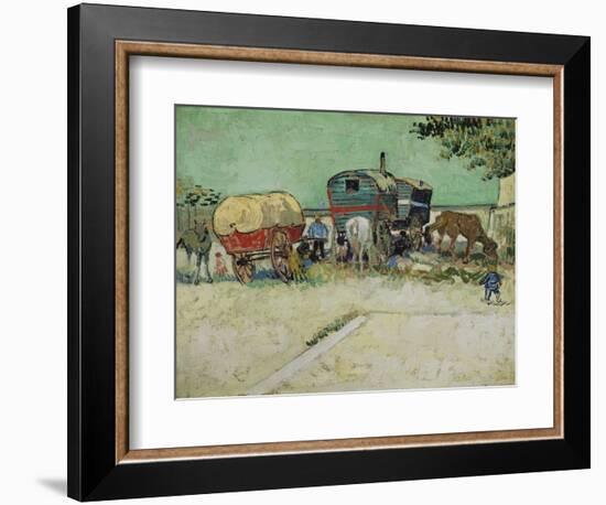 The Caravans, Gypsy Camp Near Arles (Les Roulottes / Campement De Bohémiens), 1888-Vincent van Gogh-Framed Giclee Print