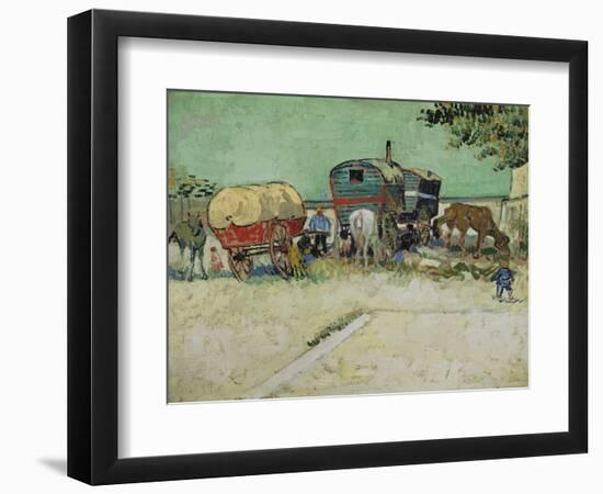 The Caravans, Gypsy Camp Near Arles (Les Roulottes / Campement De Bohémiens), 1888-Vincent van Gogh-Framed Giclee Print