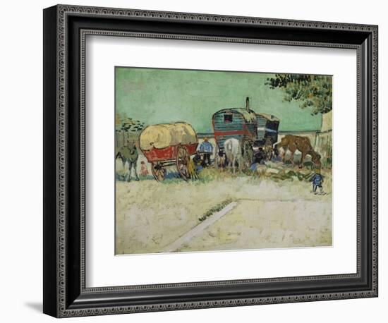 The Caravans, Gypsy Camp Near Arles (Les Roulottes / Campement De Bohémiens), 1888-Vincent van Gogh-Framed Giclee Print