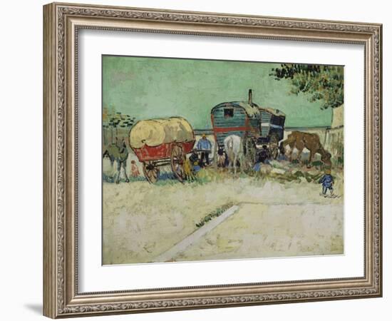 The Caravans, Gypsy Camp Near Arles (Les Roulottes / Campement De Bohémiens), 1888-Vincent van Gogh-Framed Giclee Print