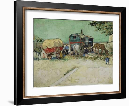 The Caravans, Gypsy Camp Near Arles (Les Roulottes / Campement De Bohémiens), 1888-Vincent van Gogh-Framed Giclee Print