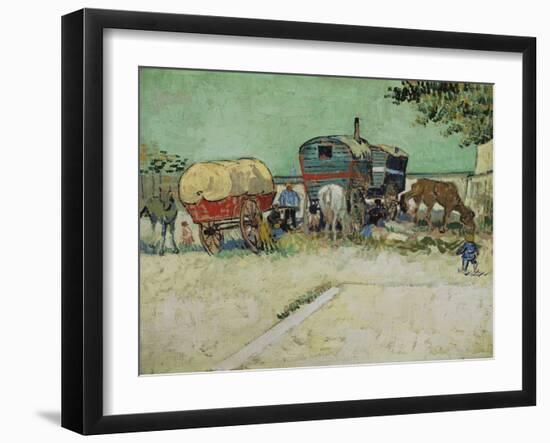 The Caravans, Gypsy Camp Near Arles (Les Roulottes / Campement De Bohémiens), 1888-Vincent van Gogh-Framed Giclee Print