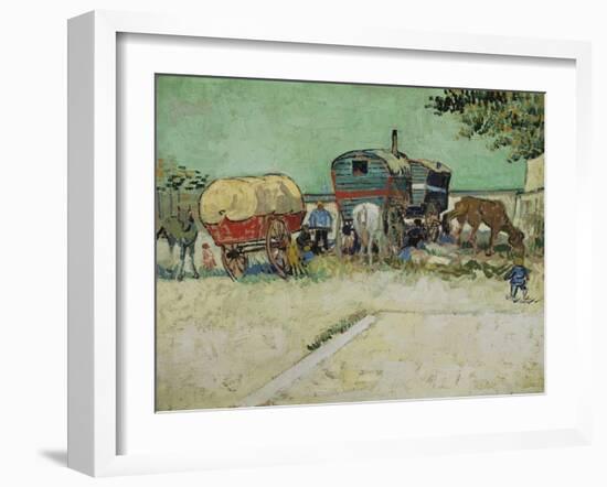 The Caravans, Gypsy Camp Near Arles (Les Roulottes / Campement De Bohémiens), 1888-Vincent van Gogh-Framed Giclee Print