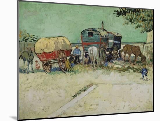 The Caravans, Gypsy Camp Near Arles (Les Roulottes / Campement De Bohémiens), 1888-Vincent van Gogh-Mounted Giclee Print