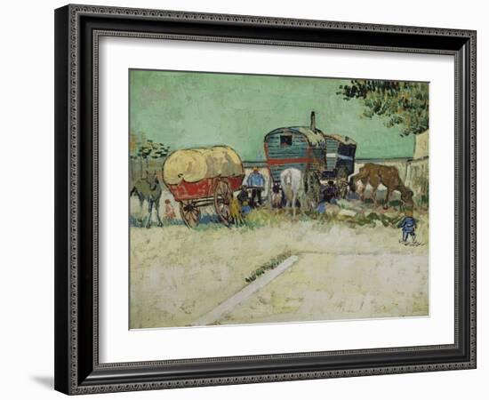 The Caravans, Gypsy Camp Near Arles (Les Roulottes / Campement De Bohémiens), 1888-Vincent van Gogh-Framed Giclee Print