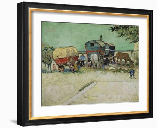 The Caravans, Gypsy Camp Near Arles (Les Roulottes / Campement De Bohémiens), 1888-Vincent van Gogh-Framed Giclee Print