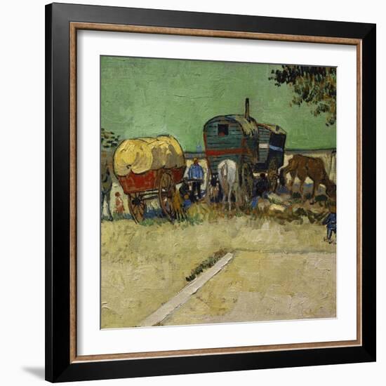 The Caravans, Gypsy Encampment Near Arles, 1888-Vincent van Gogh-Framed Premium Giclee Print