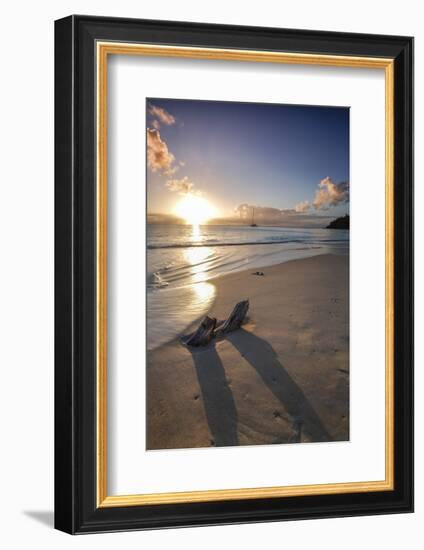 The Caribbean Sunset Frames the Remains of Tree Trunks on Ffryes Beach, Antigua-Roberto Moiola-Framed Photographic Print