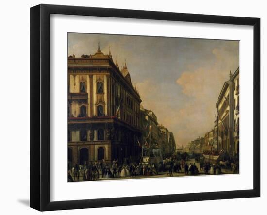 The Carnival in Milan, Corso Venezia at Red House, with Carnival Floats, Ca 1862-Giuseppe Mazzola-Framed Giclee Print