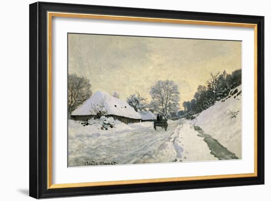 The Carriage, Snow on the Road to Honfleur, with the Farm of Saint Simon, circa 1867, 1867-Claude Monet-Framed Giclee Print