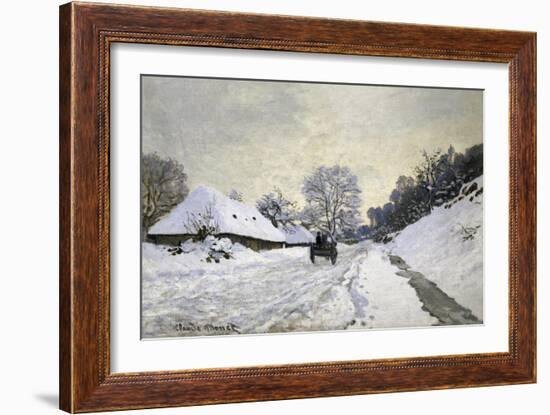 The Cart, or Road under Snow at Honfleur-Claude Monet-Framed Art Print