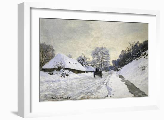 The Cart, or Road under Snow at Honfleur-Claude Monet-Framed Art Print