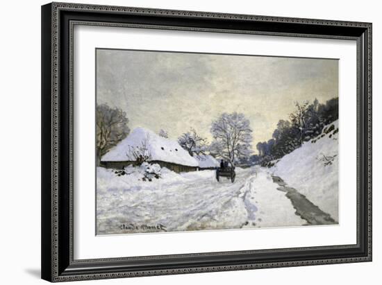 The Cart, or Road under Snow at Honfleur-Claude Monet-Framed Art Print