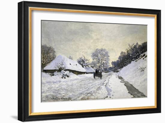 The Cart, or Road under Snow at Honfleur-Claude Monet-Framed Art Print