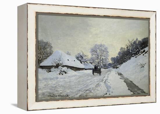 The Cart. Snow-Covered Road at Honfleur, Ca. 1867-Claude Monet-Framed Stretched Canvas