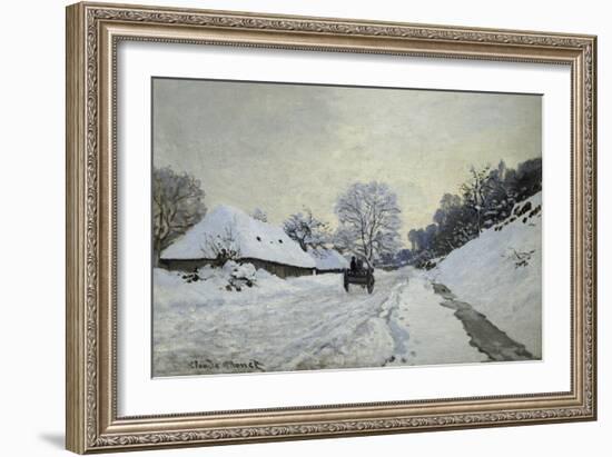 The Cart. Snow-Covered Road at Honfleur, Ca. 1867-Claude Monet-Framed Art Print