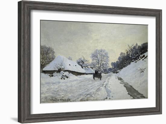 The Cart. Snow-Covered Road at Honfleur, Ca. 1867-Claude Monet-Framed Art Print