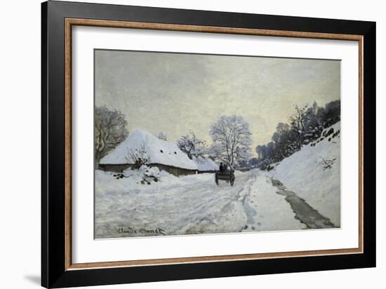 The Cart. Snow-Covered Road at Honfleur, Ca. 1867-Claude Monet-Framed Art Print