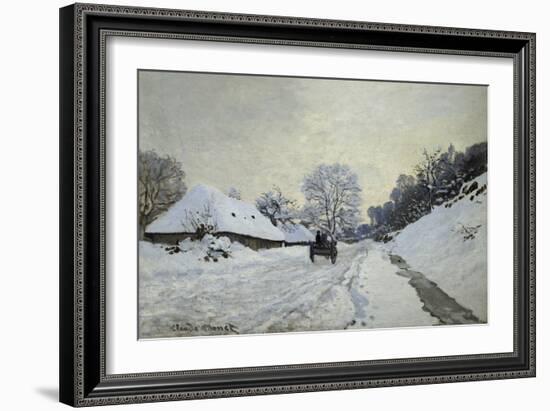 The Cart. Snow-Covered Road at Honfleur, Ca. 1867-Claude Monet-Framed Art Print