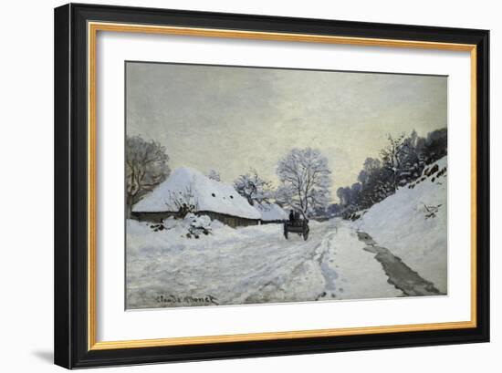 The Cart. Snow-Covered Road at Honfleur, Ca. 1867-Claude Monet-Framed Art Print