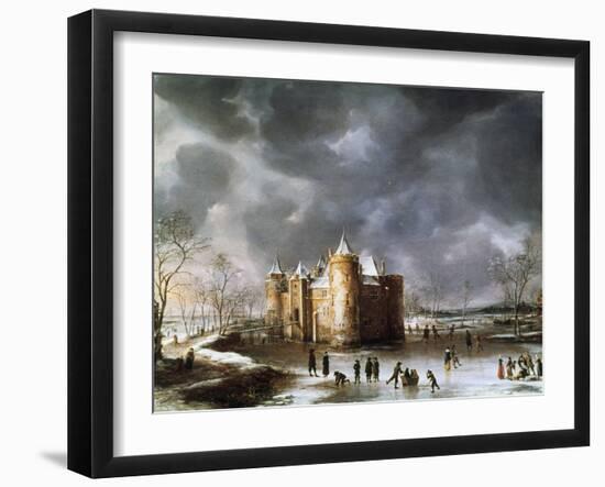 The Castle of Muiden in Winter, 1658-Abrahamsz Beerstraten-Framed Giclee Print