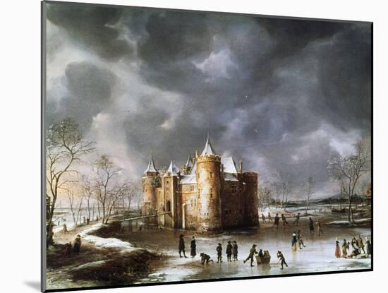 The Castle of Muiden in Winter, 1658-Abrahamsz Beerstraten-Mounted Giclee Print