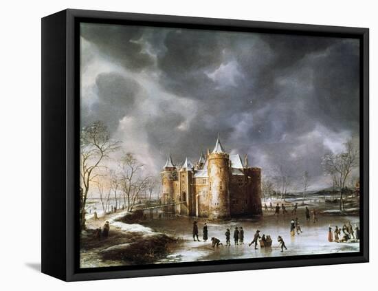 The Castle of Muiden in Winter, 1658-Abrahamsz Beerstraten-Framed Premier Image Canvas
