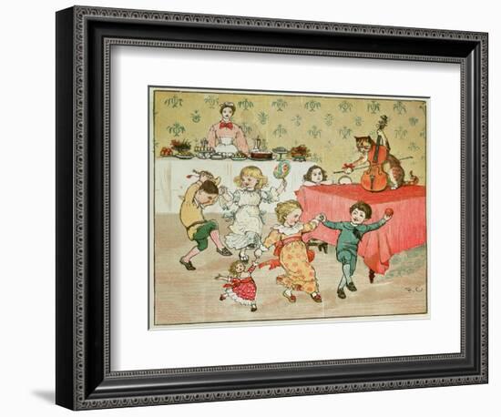 The Cat and the Fiddle and the Children's Party Illustration from Hey Diddle Diddle-Randolph Caldecott-Framed Giclee Print