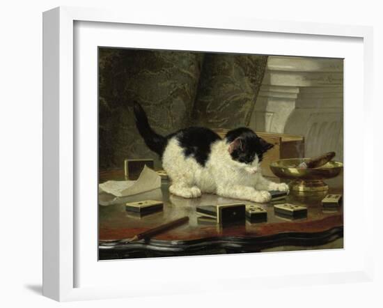 The Cat at Play, by Henriette Ronner, C. 1860-78, Belgian-Dutch Painting on Panel-Henriette Ronner-Framed Art Print
