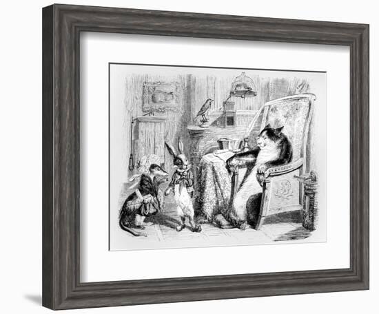 The Cat, the Weasel and the Little Rabbit, Illustration for 'Fables' of La Fontaine (1621-95),…-J.J. Grandville-Framed Giclee Print