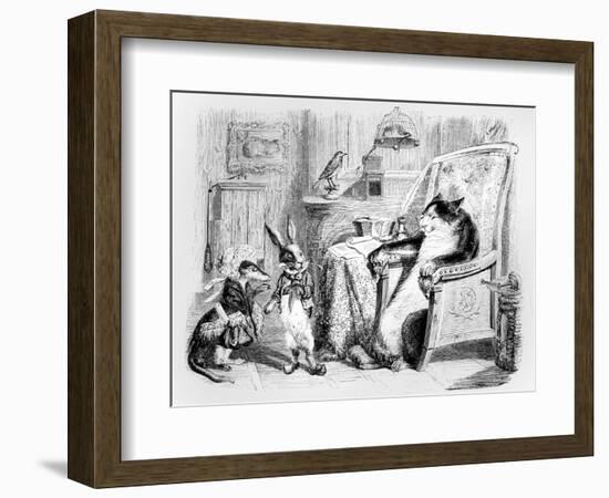 The Cat, the Weasel and the Little Rabbit, Illustration for 'Fables' of La Fontaine (1621-95),…-J.J. Grandville-Framed Giclee Print