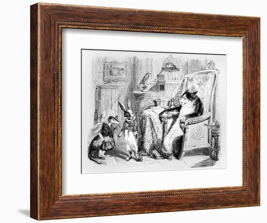 The Cat, the Weasel and the Little Rabbit, Illustration for 'Fables' of La Fontaine (1621-95),…-J.J. Grandville-Framed Giclee Print