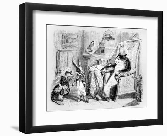 The Cat, the Weasel and the Little Rabbit, Illustration for 'Fables' of La Fontaine (1621-95),…-J.J. Grandville-Framed Giclee Print