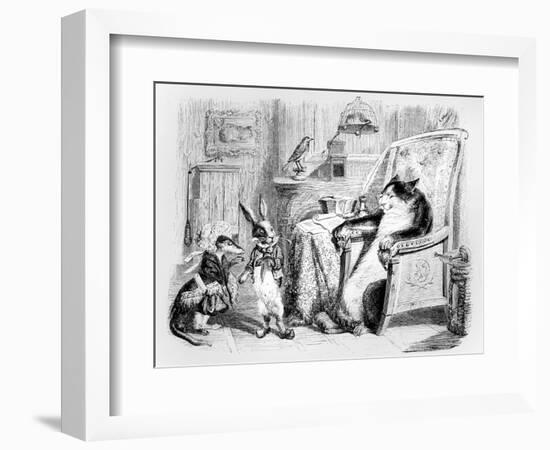 The Cat, the Weasel and the Little Rabbit, Illustration for 'Fables' of La Fontaine (1621-95),…-J.J. Grandville-Framed Giclee Print