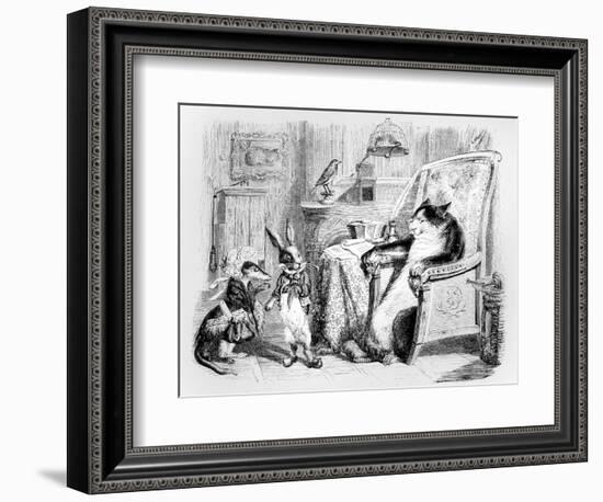 The Cat, the Weasel and the Little Rabbit, Illustration for 'Fables' of La Fontaine (1621-95),…-J.J. Grandville-Framed Giclee Print