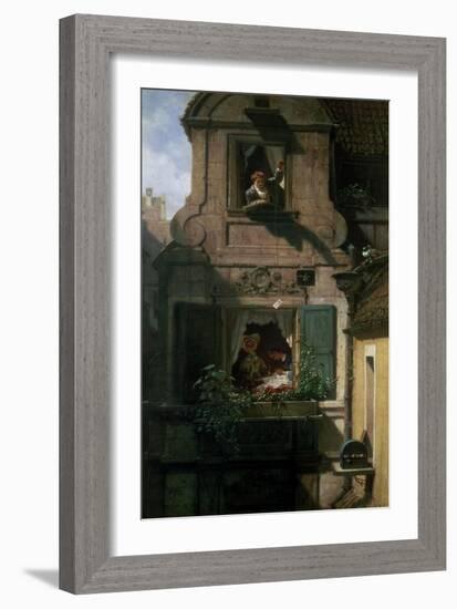 The Catched Love Letter, about 1860-Carl Spitzweg-Framed Giclee Print