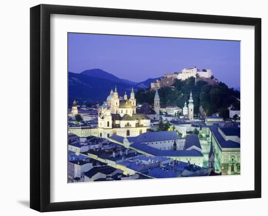 The Cathedral and Fortress Illuminated at Night in the Town of Salzburg, Austria-Roy Rainford-Framed Photographic Print