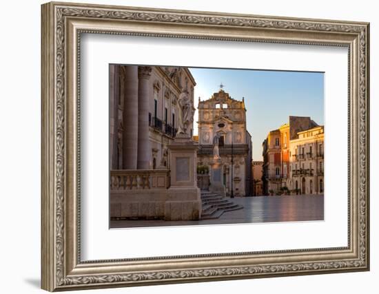 The Cathedral and Piazza Duomo in Early Morning on the Tiny Island of Ortygia-Martin Child-Framed Photographic Print