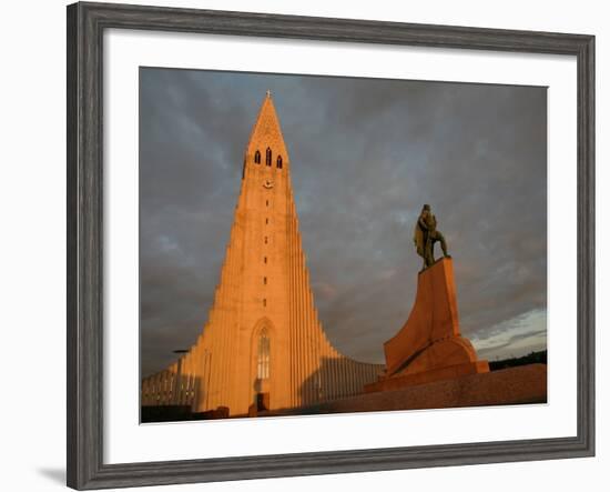 The Cathedral of Domkirkjan, Lit by the Midnight Sun, Reykjavik, Iceland, Polar Regions-David Pickford-Framed Photographic Print