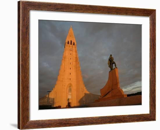 The Cathedral of Domkirkjan, Lit by the Midnight Sun, Reykjavik, Iceland, Polar Regions-David Pickford-Framed Photographic Print