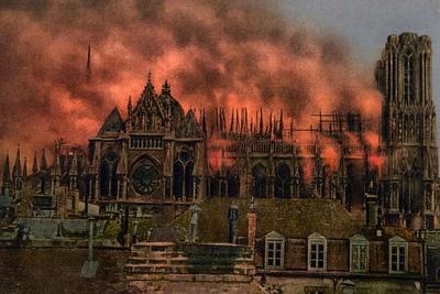 The Cathedral of Rheims During the Bombardment by German Artillery ...